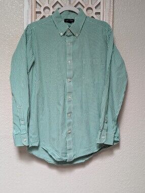 Lands End Mens Green Gingham Check Button Down Shirt Tailored Fit 16-33 Nautical
